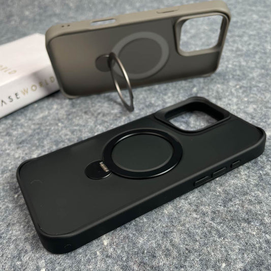 Shock-proof MagSafe Acrylic Guard Case with Pull-Out Ring Stand