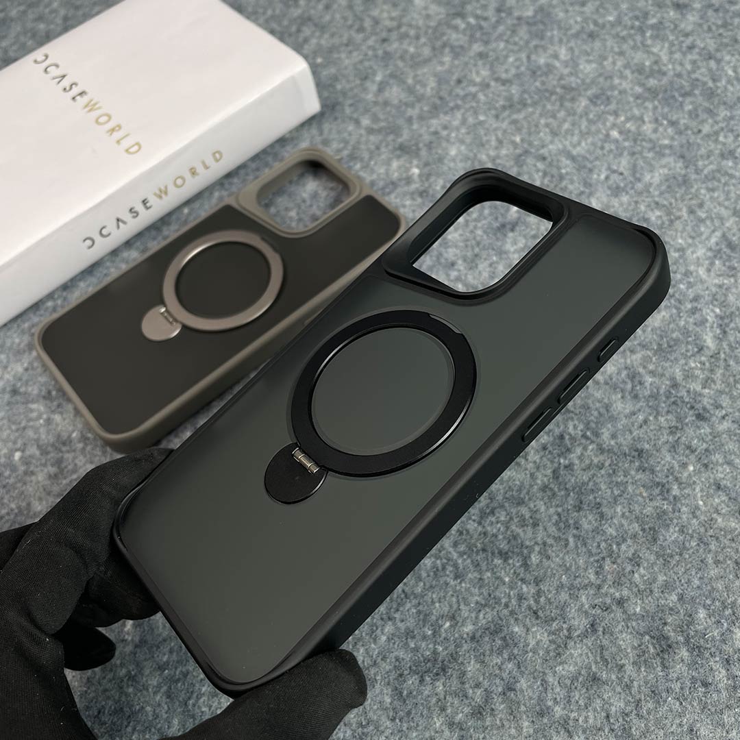 Shock-proof MagSafe Acrylic Guard Case with Pull-Out Ring Stand
