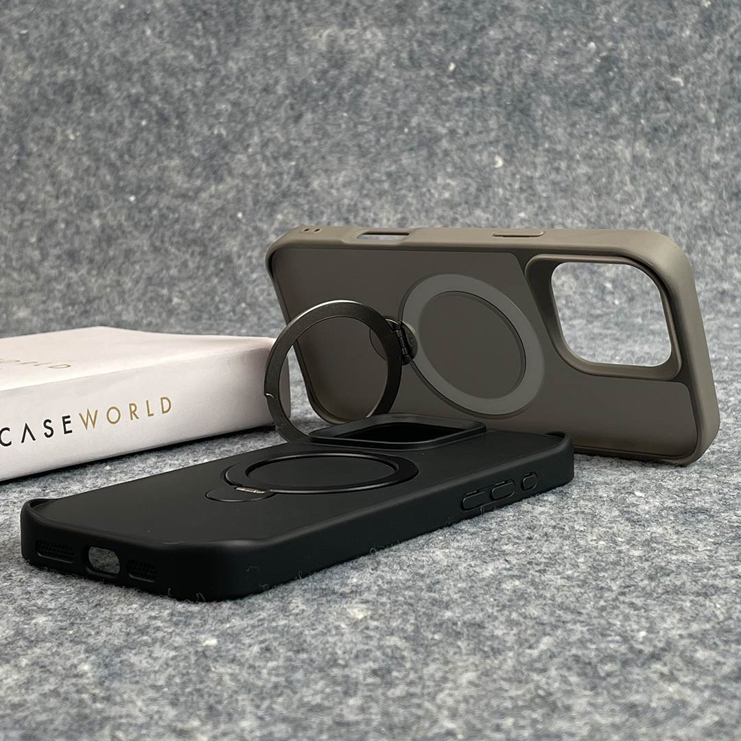 Shock-proof MagSafe Acrylic Guard Case with Pull-Out Ring Stand