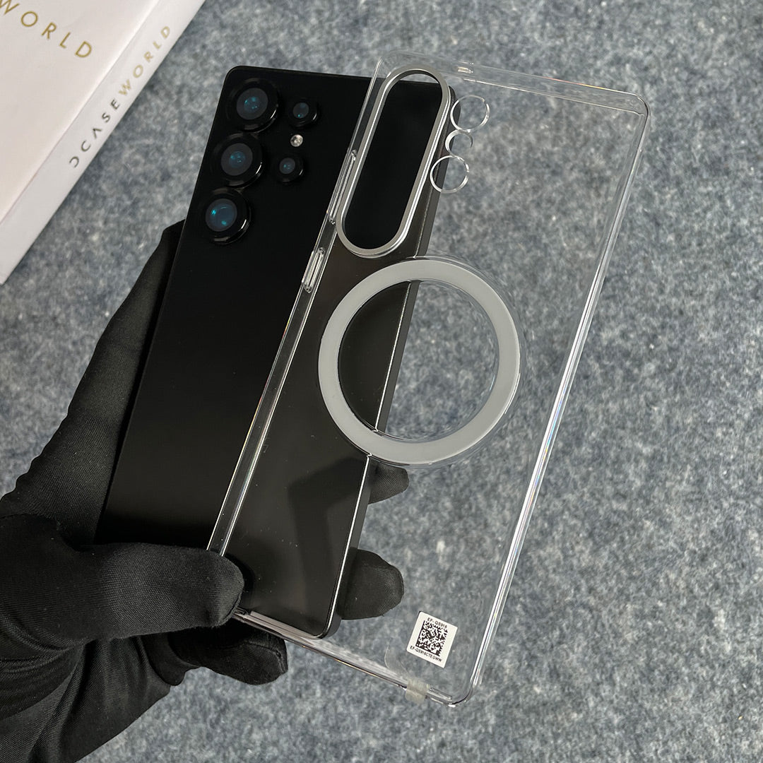 Clear View Magnetic Case with Alloy Camera Shield For S25 Ultra