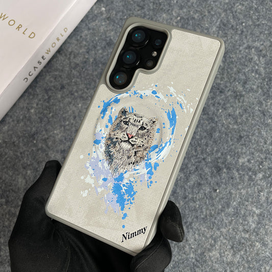 NIMMY 3D Embroidered White Tiger Case for S25 Ultra