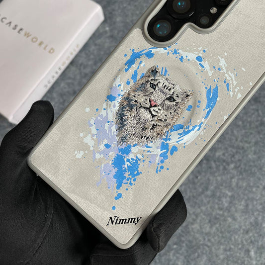 NIMMY 3D Embroidered White Tiger Case for S25 Ultra