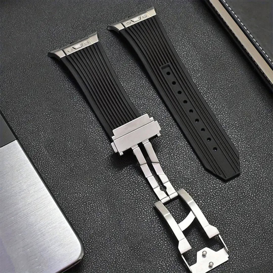 Hublot Style Premium Silicon Strap with Titanium Finish Buckle (42/44/45/49mm)