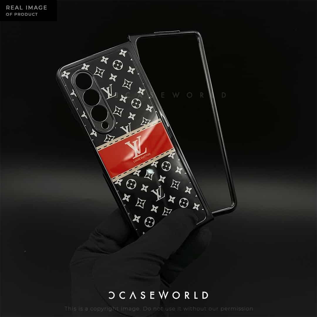 LUXE Red-Black Premium Glass Back Case with Microfibre Cloth Inside - Z Fold 3