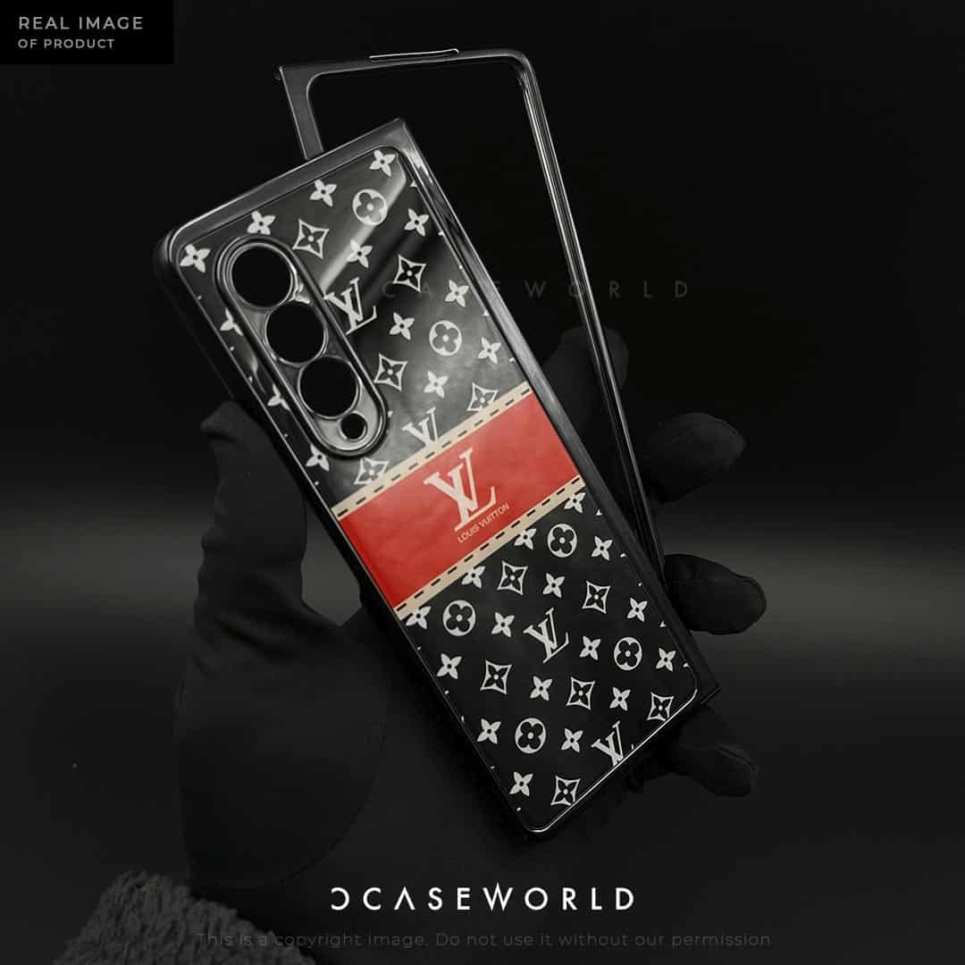LUXE Red-Black Premium Glass Back Case with Microfibre Cloth Inside - Z Fold 3