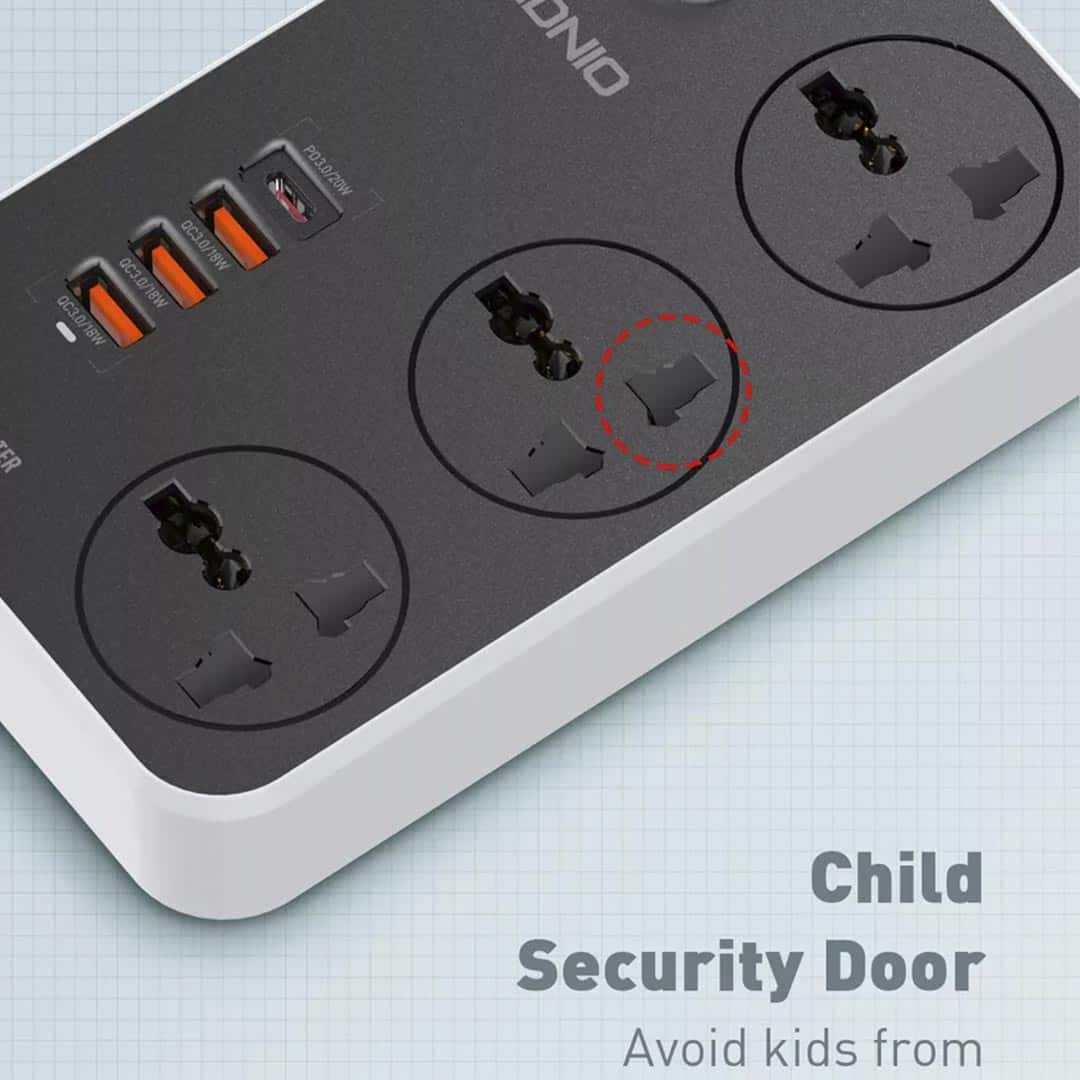 Ldnio 2500W Power Strip Extension with 38W QC Type C USB Ports