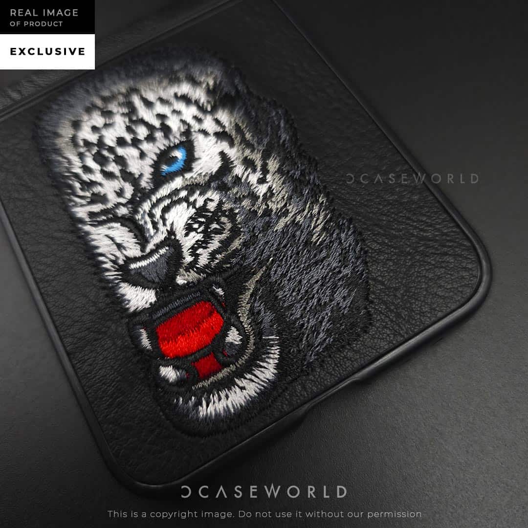 Leopard Embroidery Leather Back Case – Z Flip 5