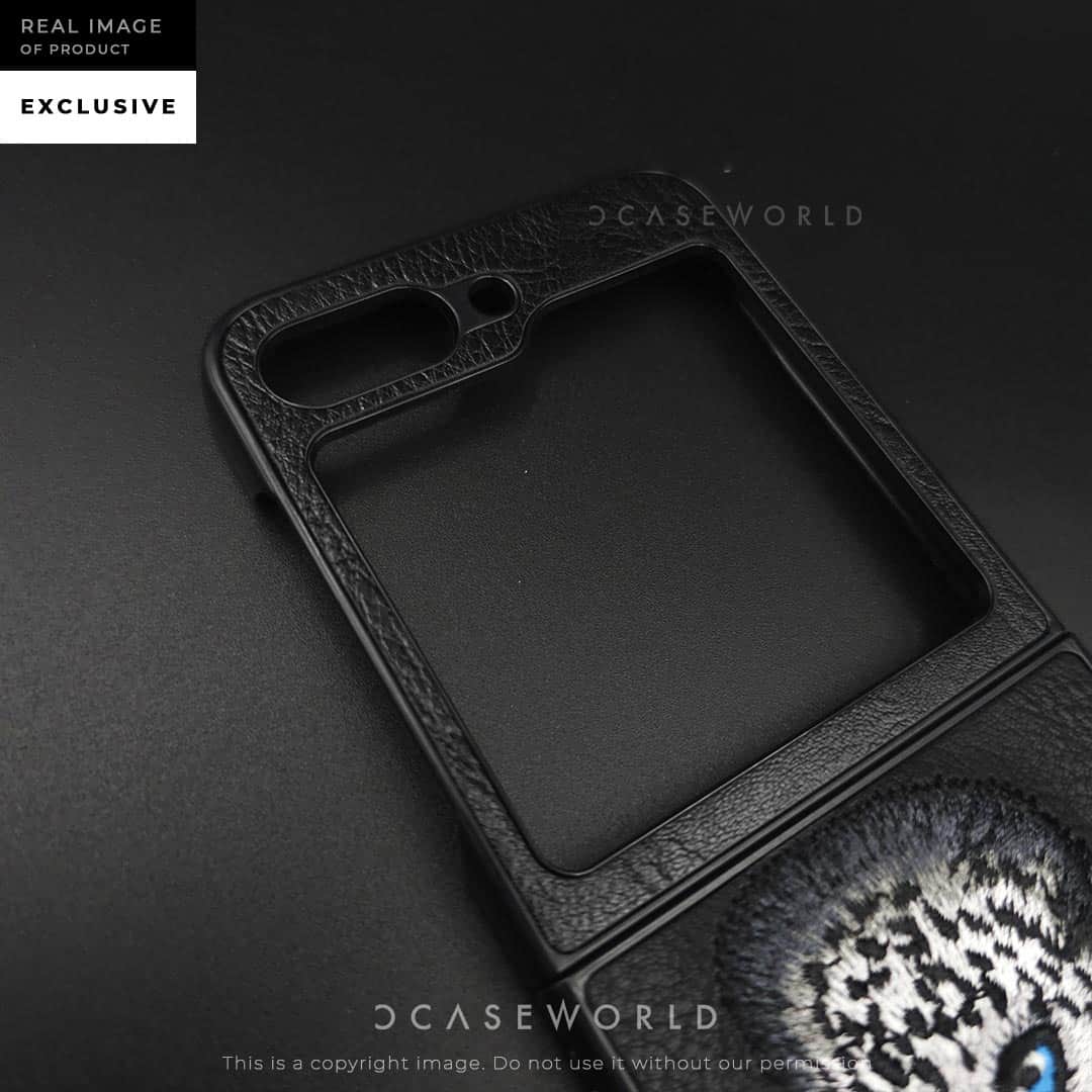 Leopard Embroidery Leather Back Case – Z Flip 5