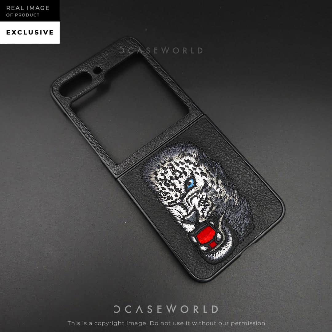 Leopard Embroidery Leather Back Case – Z Flip 5