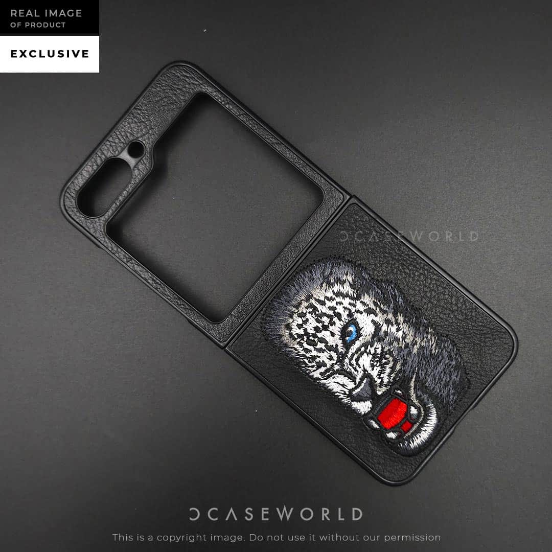 Leopard Embroidery Leather Back Case – Z Flip 5