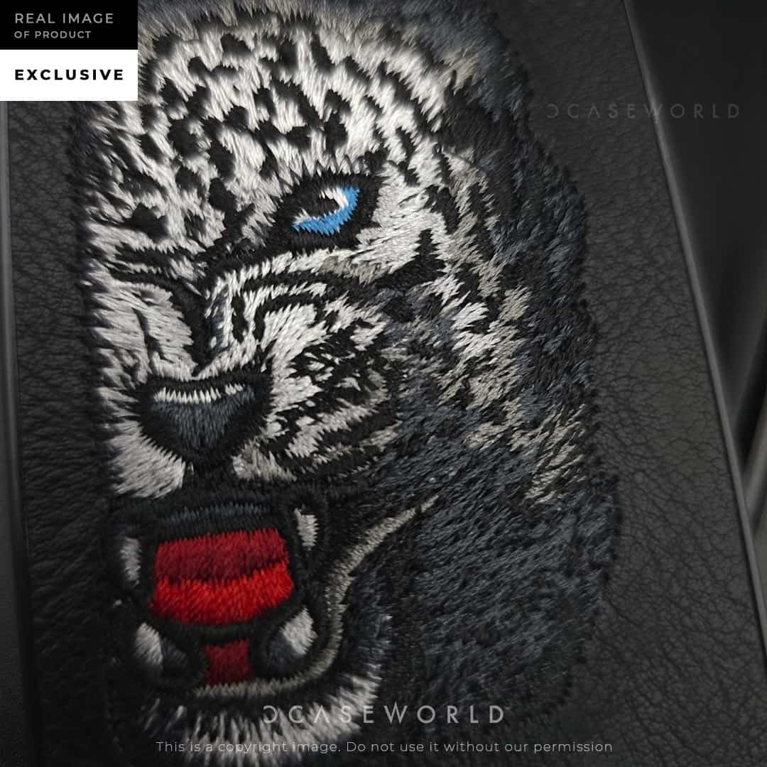 Leopard Embroidery Leather Back Case