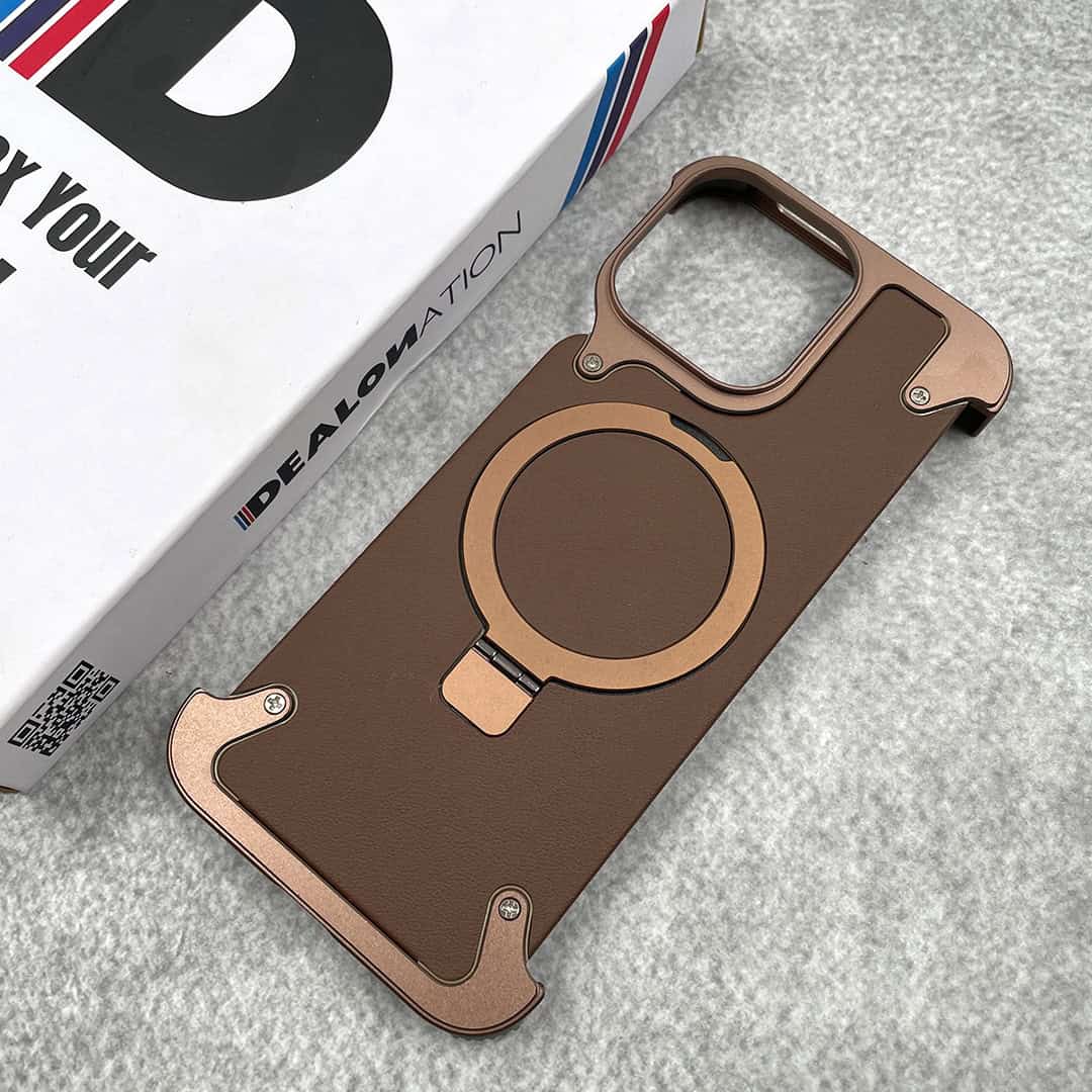 EvoEdge – Rimless Premium Leather & Aluminum Case with Magnetic Stand