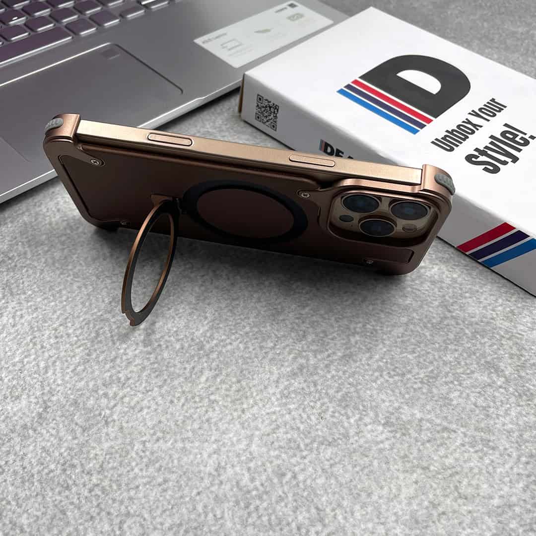 EvoEdge – Rimless Premium Leather & Aluminum Case with Magnetic Stand