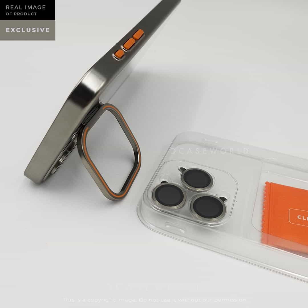 Metal Stand Clear Case with Camera Rings