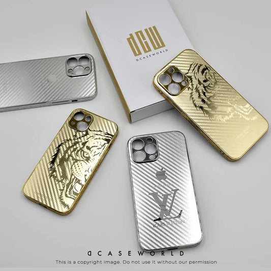 Silver/Gold Carbon Fiber Case with Engraved Sides