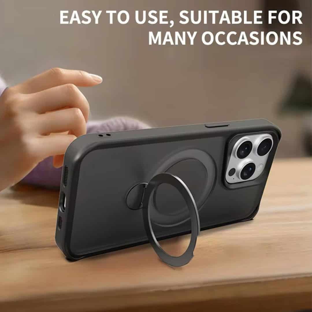 Shock-proof MagSafe Acrylic Guard Case with Pull-Out Ring Stand