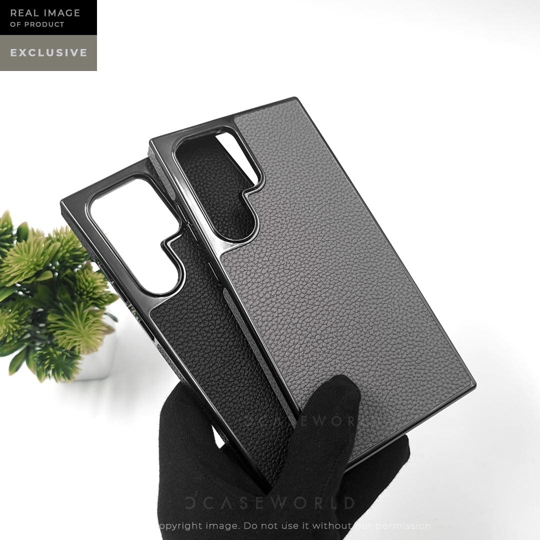 Premium Grainy Leather Electroplating Case – S24 Ultra