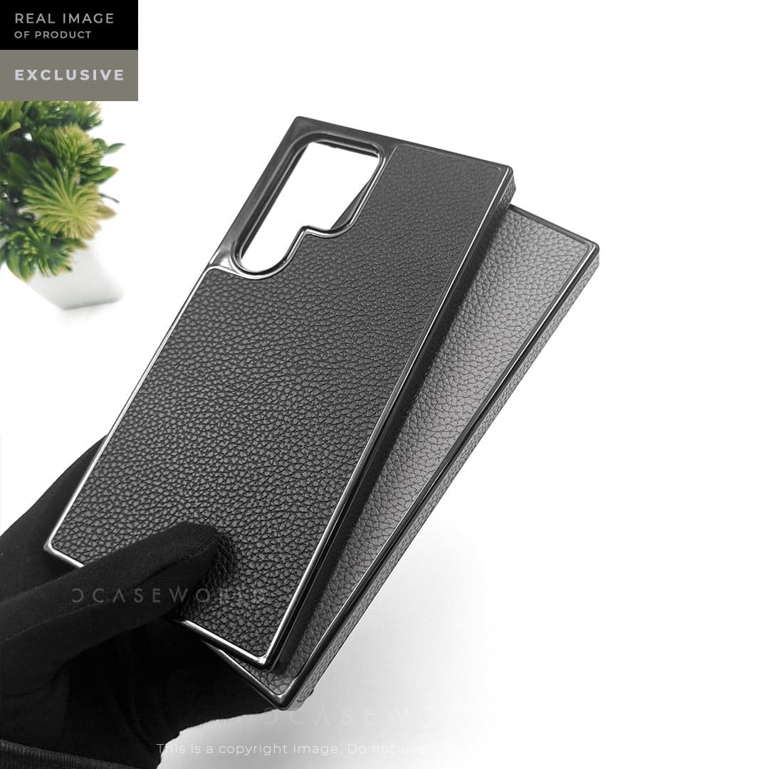 Premium Grainy Leather Electroplating Case – S24 Ultra