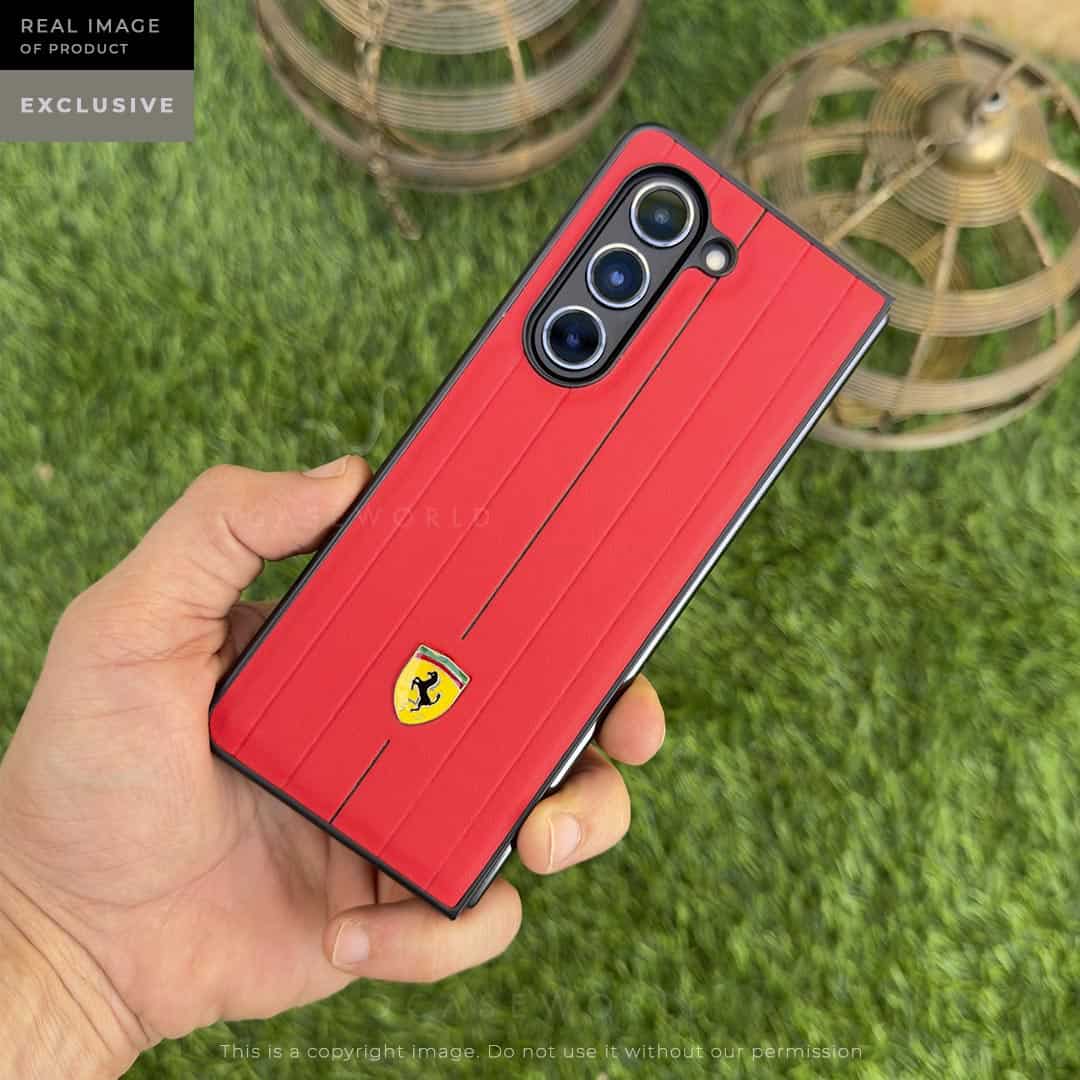 RED FR Vertical Strips Leather Case - Z Fold 5