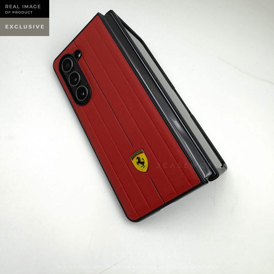 RED FR Vertical Strips Leather Case - Z Fold 5