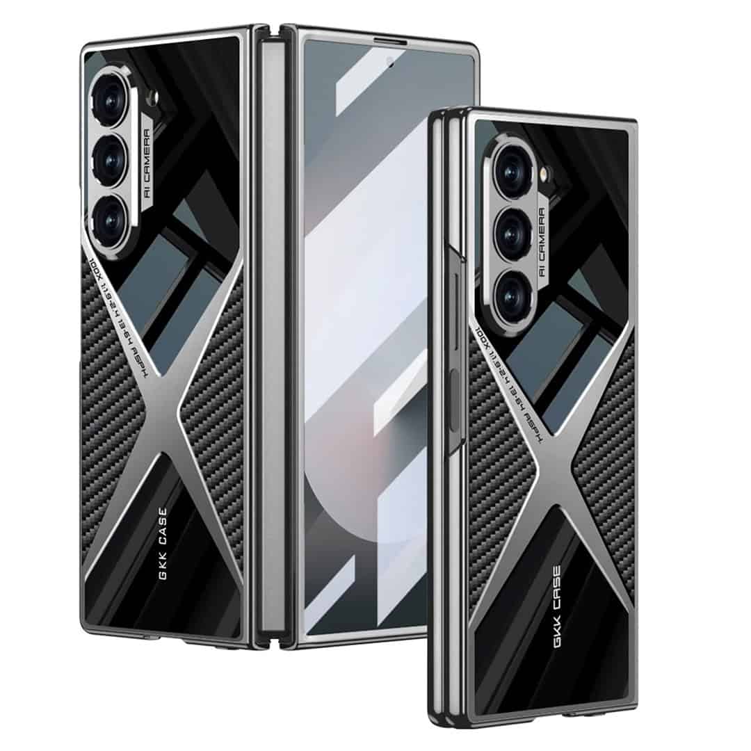 Sleek ‘X’ design – Hard Shell Glass Finish Carbon Fiber Case for Galaxy Z Fold 6