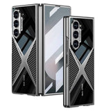 Sleek ‘X’ design – Hard Shell Glass Finish Carbon Fiber Case for Galaxy Z Fold 6
