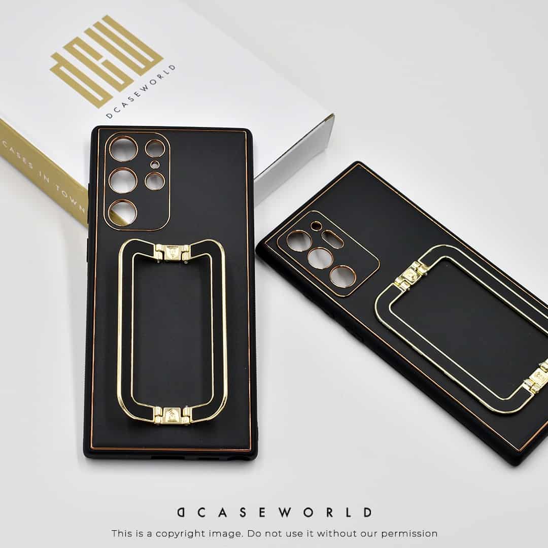Back Holder Electroplating Leather Case with Camera Protection