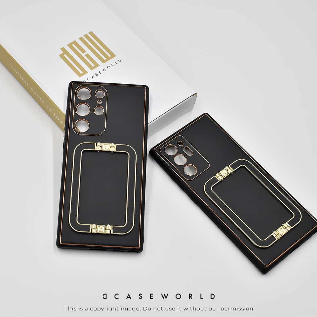 Back Holder Electroplating Leather Case with Camera Protection