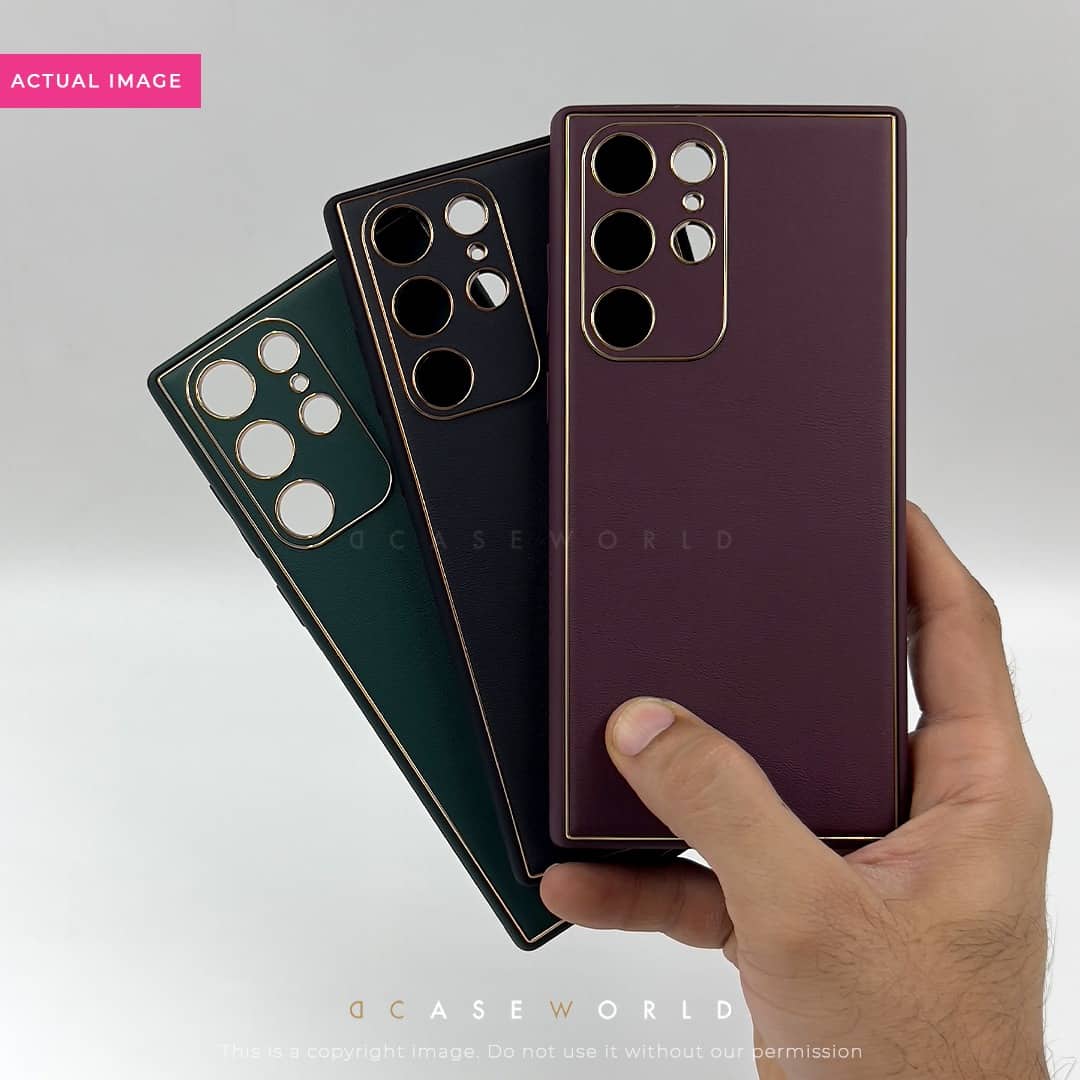 Electroplating Leather Case with Camera Protection for S22 Ultra