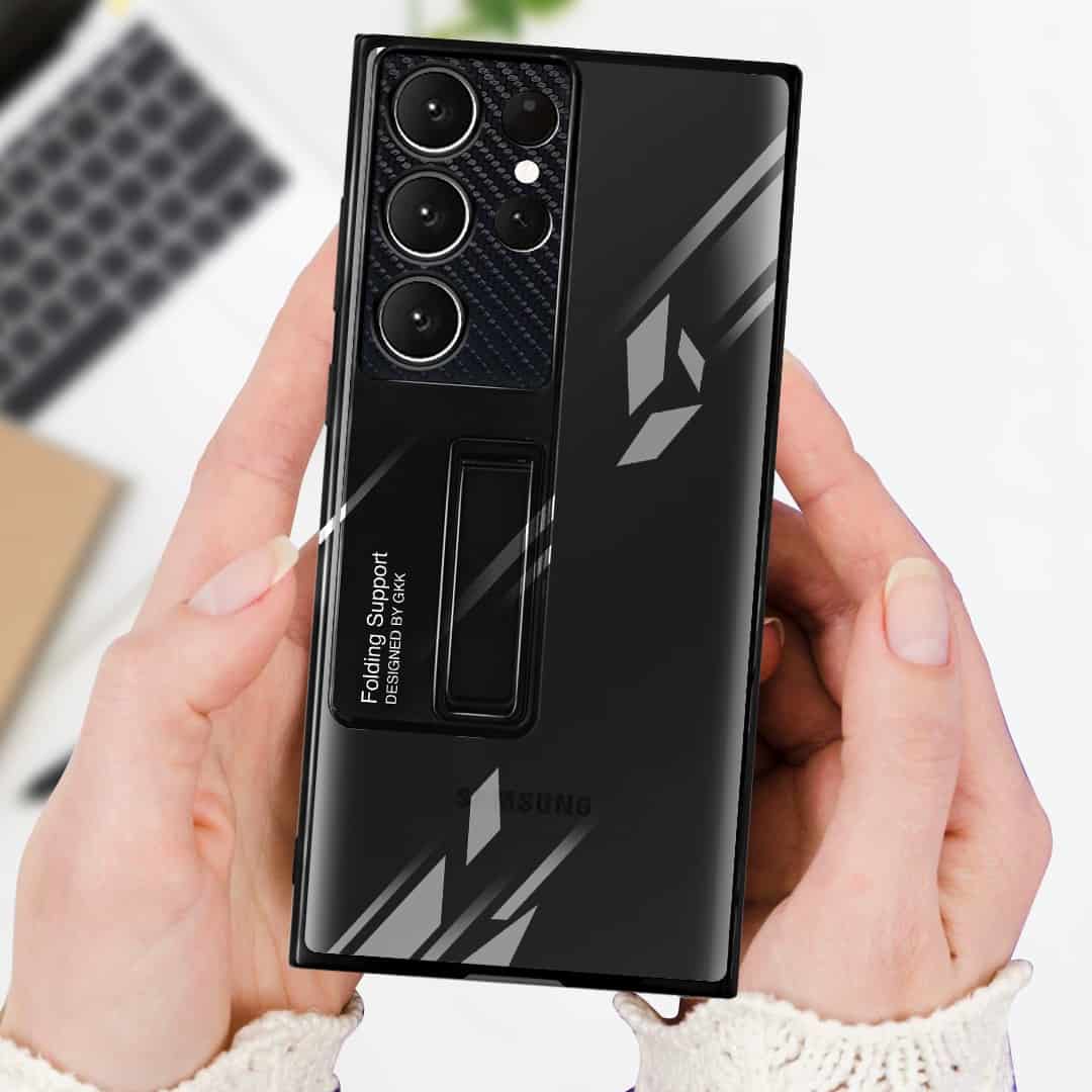 Metal Stand with Carbon Fiber Camera Ring Clear Case