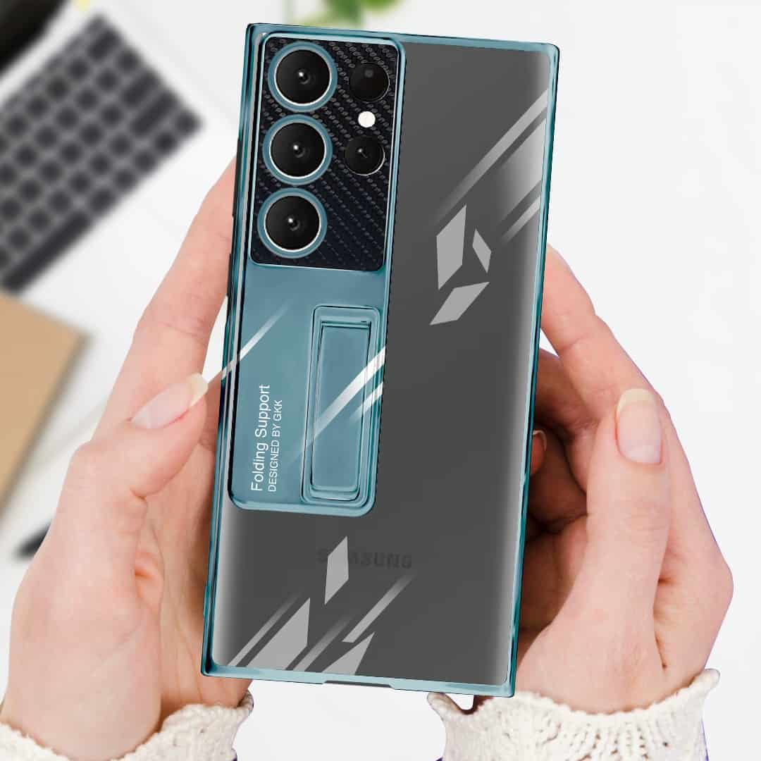 Metal Stand with Carbon Fiber Camera Ring Clear Case