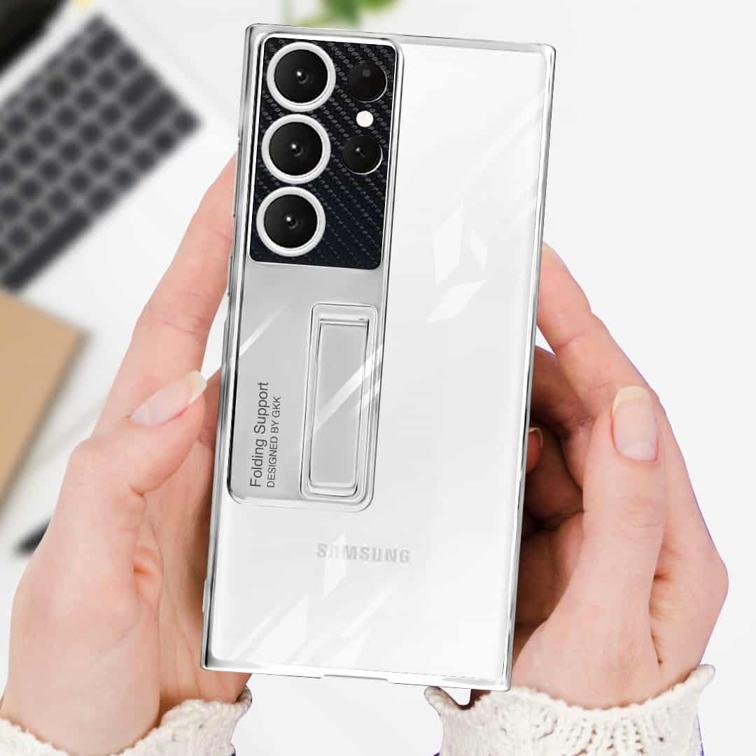 Metal Stand with Carbon Fiber Camera Ring Clear Case