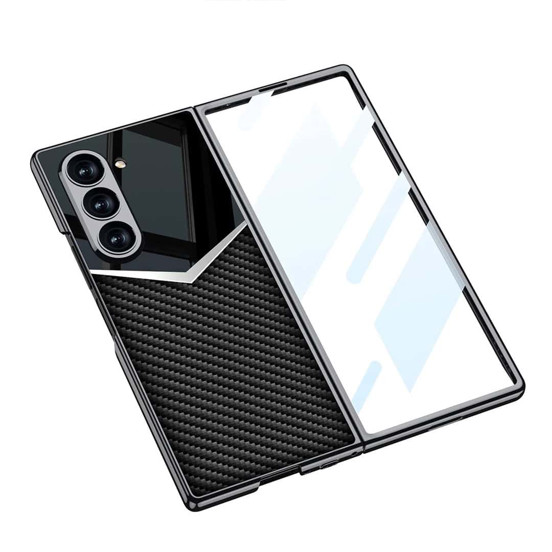 Sleek ‘V’ design – Hard Shell Glass Finish Carbon Fiber Case for Galaxy Z Fold 6