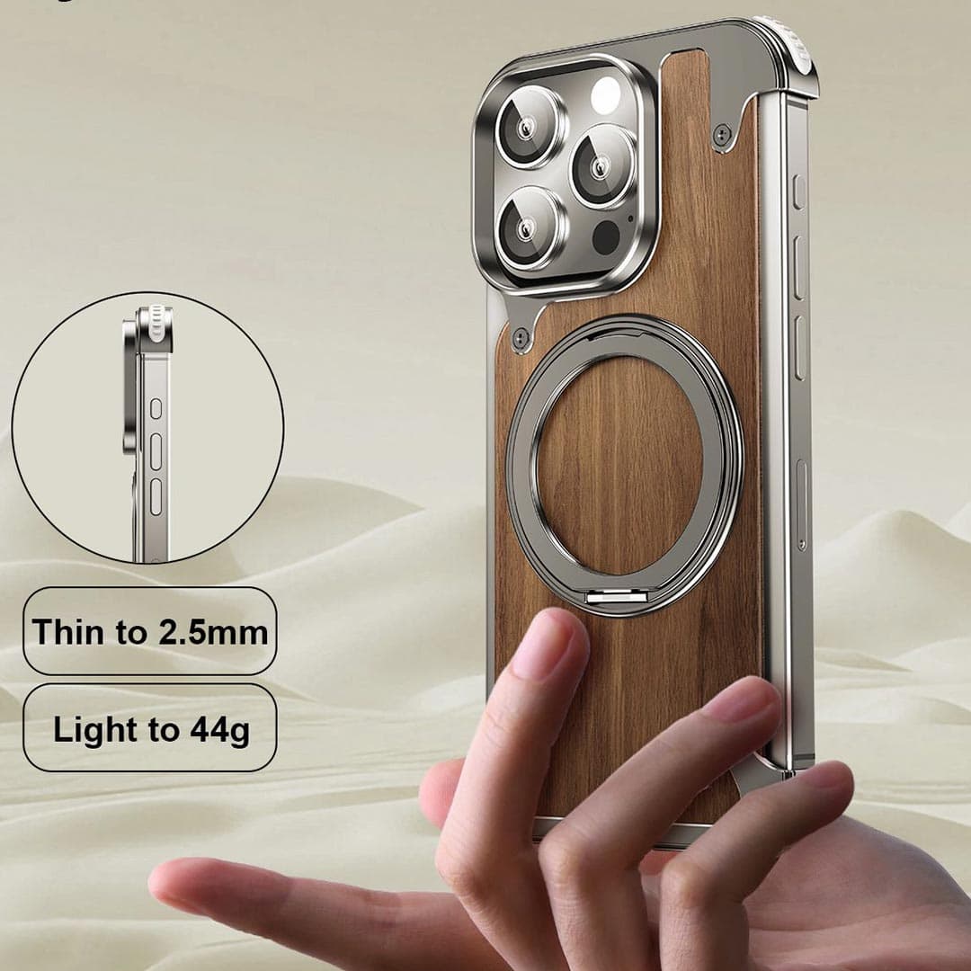 EvoEdge – Rimless Premium Leather & Aluminum Case with Magnetic Stand