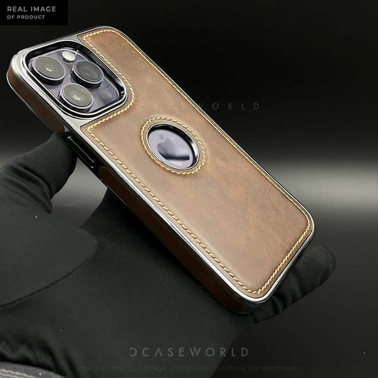 Luxury Series Leather Case with Chrome Sides and Logo Cut