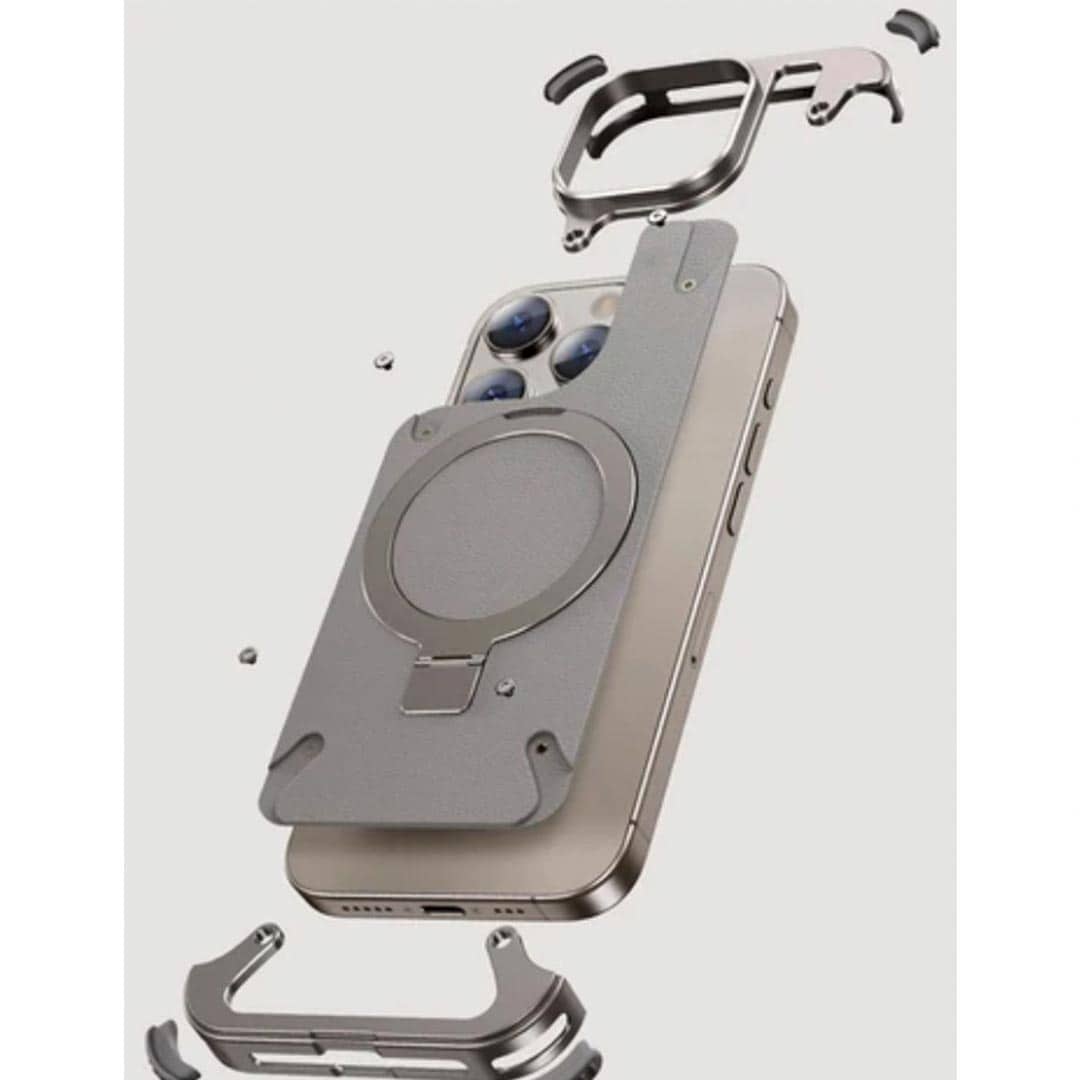 EvoEdge – Rimless Premium Leather & Aluminum Case with Magnetic Stand