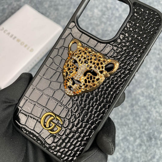 Luxury 3D Golden Tiger Croco Leather Premium Case