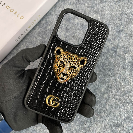 Luxury 3D Golden Leopard Croco Leather Premium Case