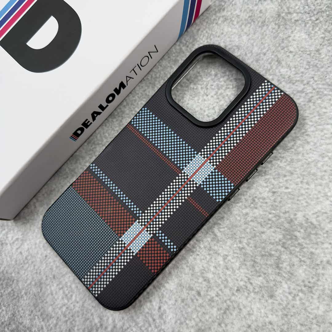 BlueRed Matrix Case – Sleek Check & Vertical Lines on Black