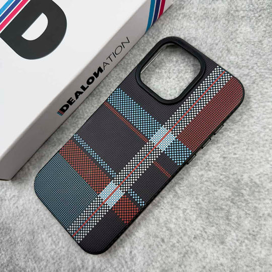 BlueRed Matrix Case – Sleek Check & Vertical Lines on Black