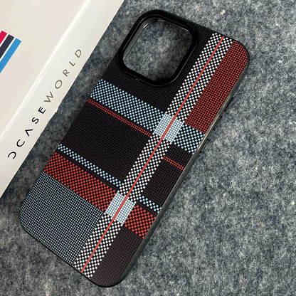 BlueRed Matrix Case – Sleek Check & Vertical Lines on Black
