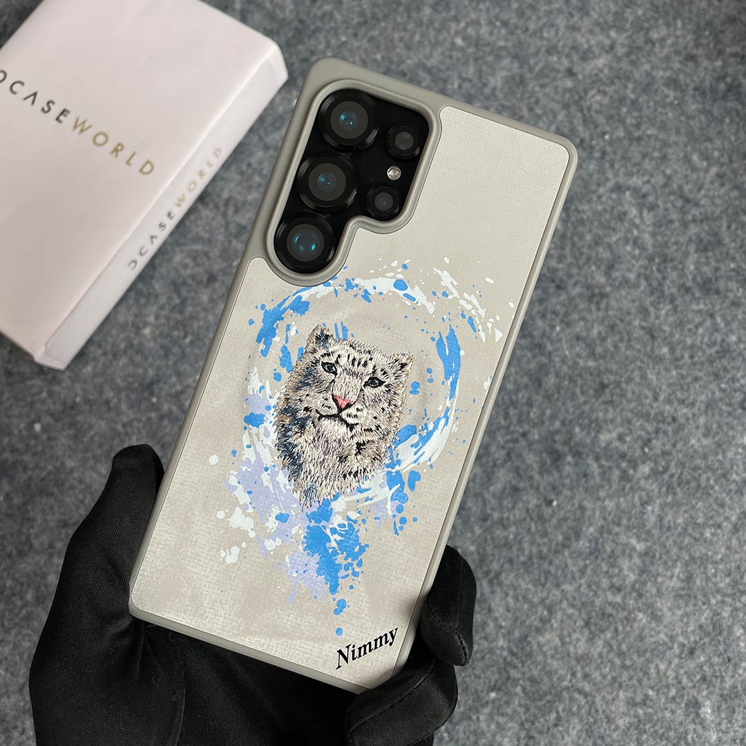 NIMMY 3D Embroidered White Tiger Case for S25 Ultra