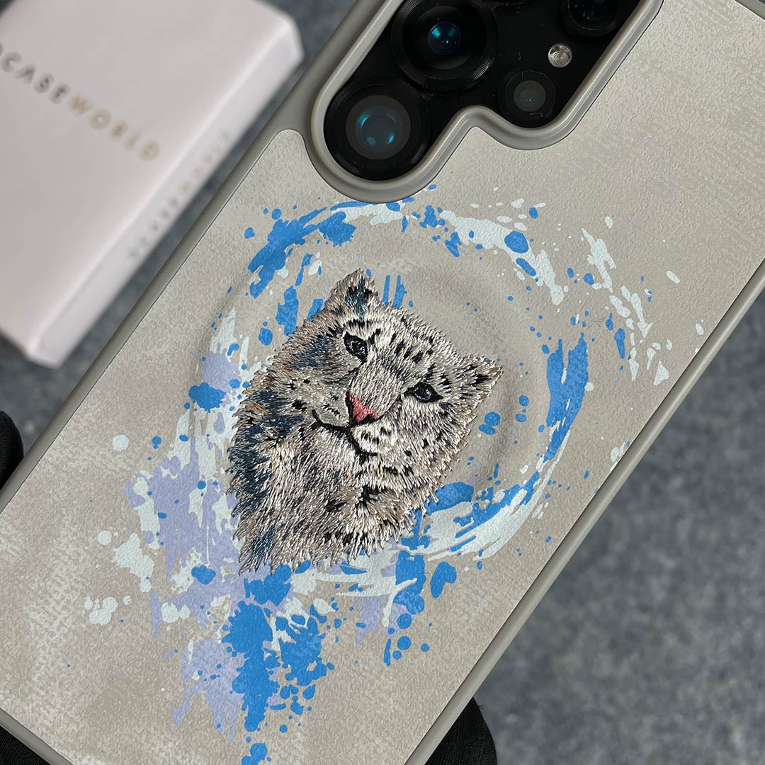 NIMMY 3D Embroidered White Tiger Case for S25 Ultra
