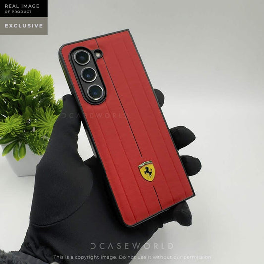 RED FR Vertical Strips Leather Case - Z Fold 5