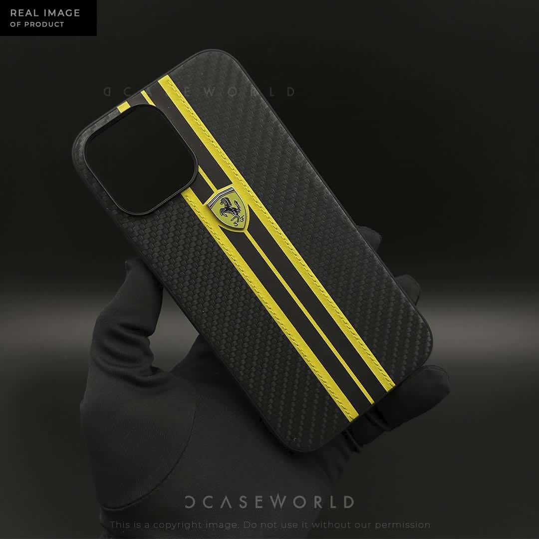 FR Premium Leather & Carbon Fibre Case With Centre Stripe