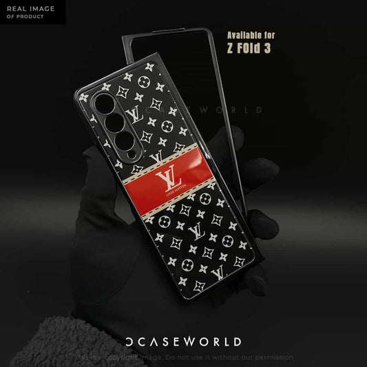 LUXE Red-Black Premium Glass Back Case with Microfibre Cloth Inside - Z Fold 3