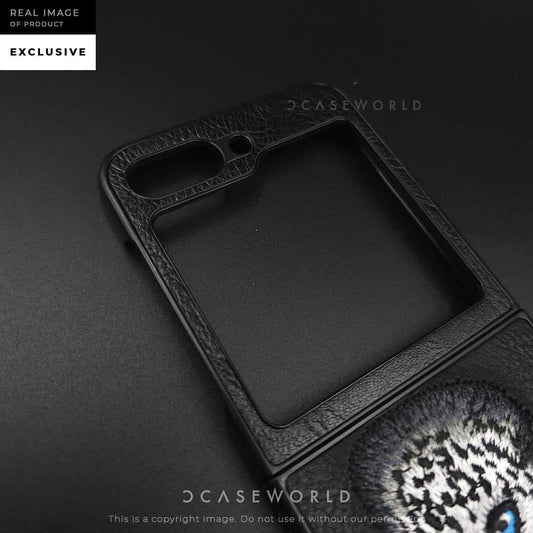 Leopard Embroidery Leather Back Case  – Z Flip 5