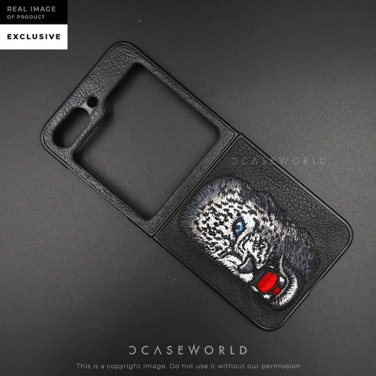 Leopard Embroidery Leather Back Case  – Z Flip 5