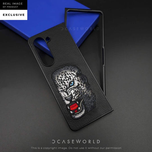 Leopard Embroidery Leather Back Case