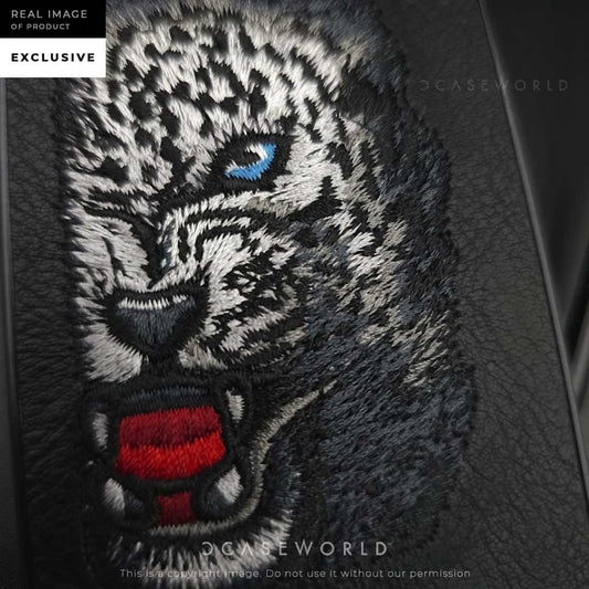 Leopard Embroidery Leather Back Case
